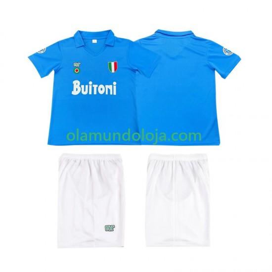 Camisola Napoli 1987 1988 Retro Criança Equipamento Primeiro Manga Curta